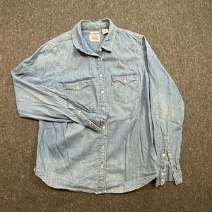 Levis Western Mens Large Blue Denim Pearl Snap Long Sleeve Classic Fit Shirt